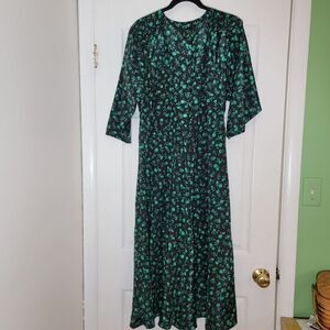 VTG 80s Nina Piccalino‎ Rayon Maxi Dark Floral Whimsygoth Dress Modest Sz 6